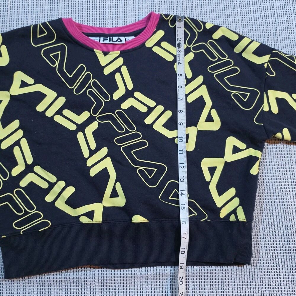 FILA Womens S Pullover Cropped Sweatshirt Long Sleeve Crew Neck Black Yellow - Picture 7 of 9